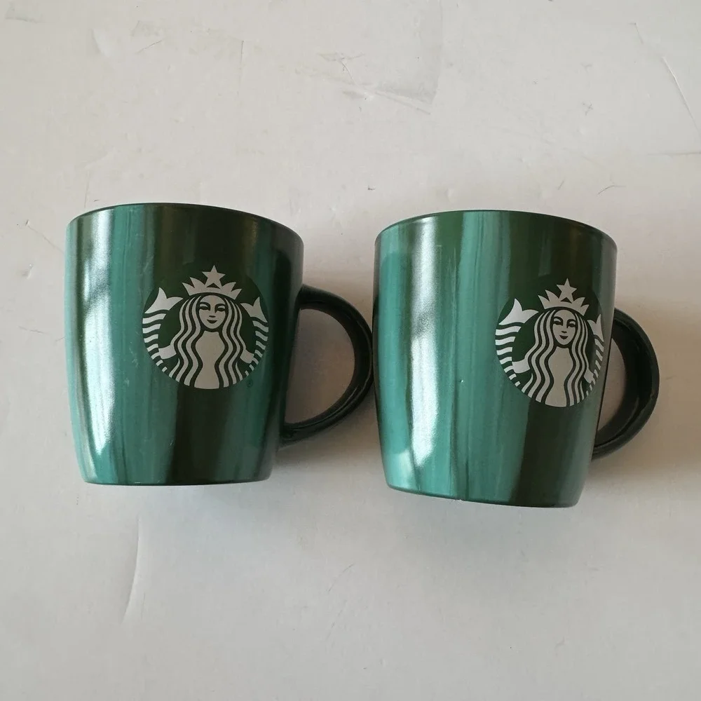 Starbucks 2022 Coffee Mugs Set Of 2 Marbled Green 15 oz Grande Ceramic Mermaid
